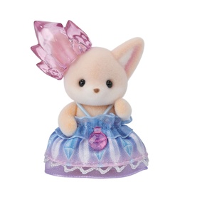Sylvanian Families small chipmunk plush figure in blue and purple iridescent dress with pink crystal bow headpiece
