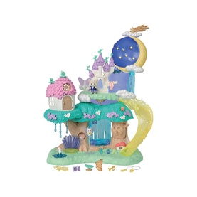 Sylvanian Families multicoloured magical castle playset with moon, slide, tree house, and miniature accessories