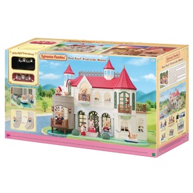 Sylvanian Families Red Roof Riverside Manor playset in box, large multi-storey dollhouse with red roof, balconies and miniature figures