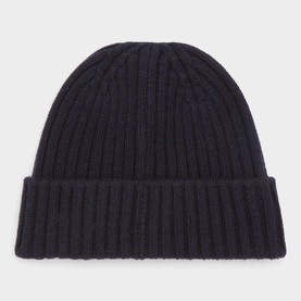 Belstaff Watch Logo Beanie Hat in dark ink, 100% wool with ribbed-knit texture and turned-up brim