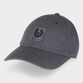Belstaff Phoenix Logo Baseball Cap in petrol cotton with curved visor, six-panel construction, and front logo patch. Adjustable back fastening.