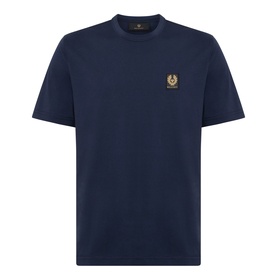 Belstaff Phoenix Logo T-Shirt in Dark Ink, crew neck cotton tee with gold phoenix logo on chest, short sleeves and straight hem