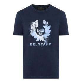 Belstaff Dark Ink crew neck cotton T-shirt with large faded phoenix graphic and Belstaff logo print to chest