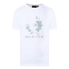 Belstaff Blur Logo T-Shirt in white, crew neck, short sleeves, tonal eagle graphic and logo lettering on chest