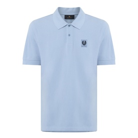 Belstaff Phoenix Logo Polo Shirt in Mist Blue with polo collar, two-button placket, short sleeves and embroidered Phoenix logo badge