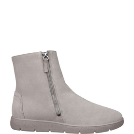Ecco Moon Rock suede ankle boot with silver side zip and lightweight pale grey sole
