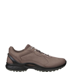 Ecco men's brown leather lace-up trainer with black rubber sole and tonal overlay detailing