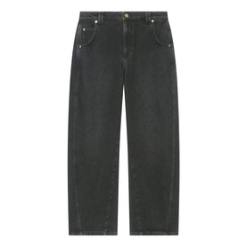 Mint Velvet black wide-leg jeans with gold-tone hardware, five-pocket styling and relaxed fit