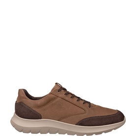 Ecco men's trainer in mocha cocoa brown, mixed suede and smooth panels, lace-up fastening, chunky beige rubber sole.