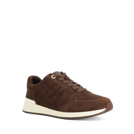 Dune brown suede lace-up trainer with quilted panel detail and cream flatform sole