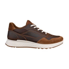 ECCO ST.1 trainer in brown leather and suede with white lace-up front and thick white rubber sole