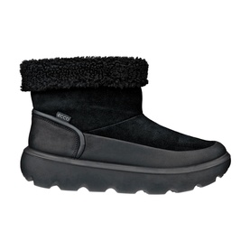 ECCO ankle boot in black suede with sherpa fleece cuff trim and chunky black ridged sole