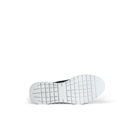 Ecco women's trainer sole in Raisin White, showing white grid-patterned outsole with dark heel detail.