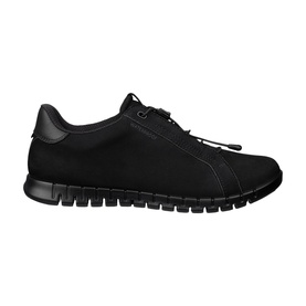 Black lace-up sneaker with matte nubuck-effect upper, tonal black eyelets, and lightweight ridged black sole