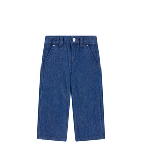 Guess children's jeans in Sea Sparkle Blue, wide-leg denim style with front pockets and button waistband.