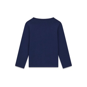 Guess children's blackened blue long-sleeve T-shirt, back view, plain ribbed crew neckline and cuffed sleeves