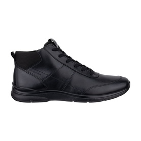 Black high-top lace-up trainer with leather upper, tonal panel detailing, and lightweight cushioned sole