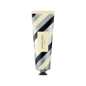 Jo Malone London Hand Cream in a diagonal black, silver and cream striped tube with black cap