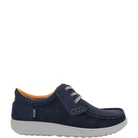 Ecco men's marine blue nubuck lace-up shoes with moc-toe detail and light grey chunky sole