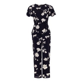 Phase Eight black ivory floral print short sleeve jumpsuit with tie waist and wide-leg trousers