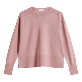Hobbs sweet pink fine knit crew neck sweater with raglan sleeves and relaxed fit, ghost shot