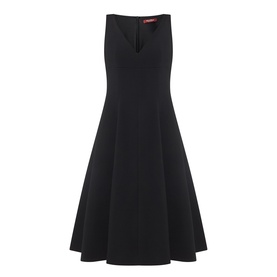 Max Mara Studio black sleeveless fit-and-flare dress with V-neckline and full midi skirt, triacetate blend