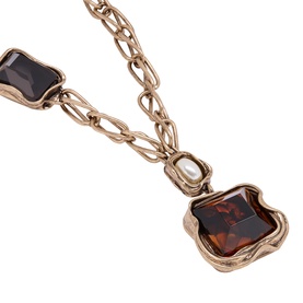 Max Mara Weekend gold-tone necklace with large amber and dark faceted resin stone pendants on chunky link chain