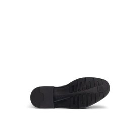 Black rubber outsole with horizontal tread pattern, viewed from below