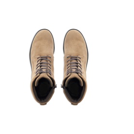Ecco camel nubuck lace-up ankle boots, overhead view showing black lining and dark brown laces
