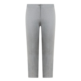 Persona light grey pinstripe trousers with button waist fastening, slim leg, and cropped length