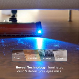 Shark PowerDetect Speed Clean and Empty Pet Pro Cordless Vacuum blue LED Reveal Technology illuminating dust, crumbs, fibres and hair on floor