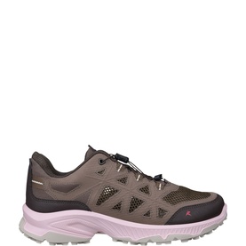 Ecco women's hiking trainer in mocha marron cocoa, mesh and synthetic upper, pale pink collar, chunky grey outsole