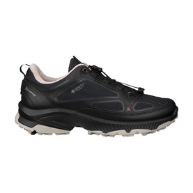 Ecco women's black trail sneaker with Gore-Tex label, lace-up front, chunky cream rubber sole and subtle pink accent detail