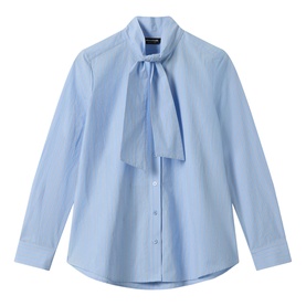 Whistles blue long-sleeve shirt with pussy-bow tie neck detail and button-front fastening