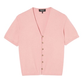 Whistles pink short-sleeve V-neck knit cardigan with gold-tone button fastening