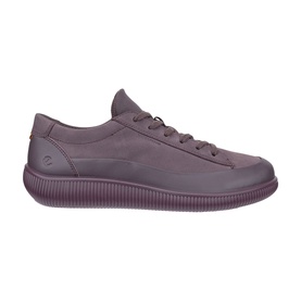ECCO women's lace-up sneaker in dusty mauve leather with tonal rubber cupsole and branding detail