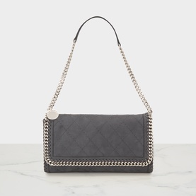 Stella McCartney slate crossbody bag with quilted panel, silver-tone chain trim and short leather top handle