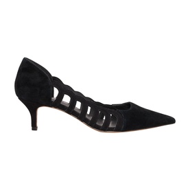 Phase Eight black suede pointed-toe kitten heel court shoes with cut-out lattice side detailing