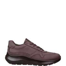 Mauve-brown nubuck lace-up trainer with tonal panelling, padded collar, and dark chunky rubber sole