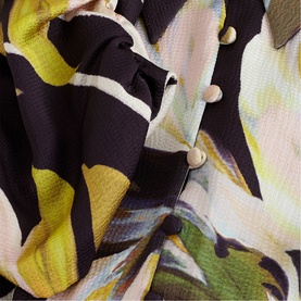 Phase Eight black multi floral print dress with pearl button detail, textured fabric close-up