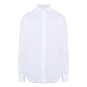 Gherardi Evening Shirt in white cotton, classic collar, concealed button placket and single cuffs