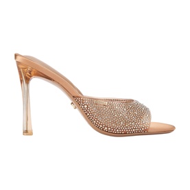 Carvela Isabella Vinyl Heeled Mules in nude tone with crystal embellishment, high stiletto heel and clear vinyl upper