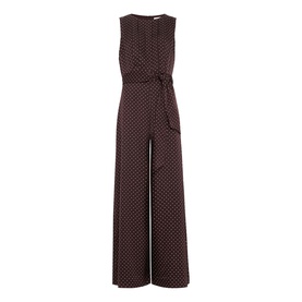 Phase Eight brown sleeveless wide-leg jumpsuit with spot print and tie waist detail