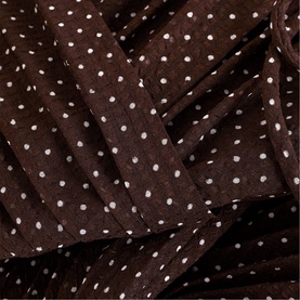 Phase Eight brown polka dot fabric detail, showing white spot print on chocolate brown woven material with draped folds