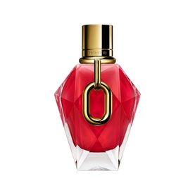 Paco Rabanne Million Red For Her Parfum in a faceted red bottle with gold cap and chain-link detail