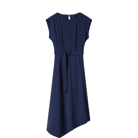 Pleat Detail Asymmetric Flared Dress