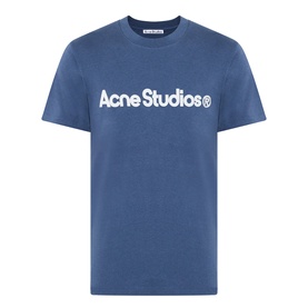 Acne Graphic Logo T-Shirt in navy, crew neck, short sleeves, with white Acne Studios logo print across the chest