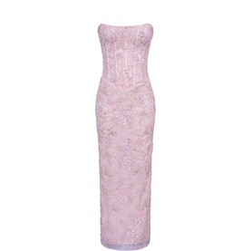 Anisa Floral Hand-Beaded Strapless Dress