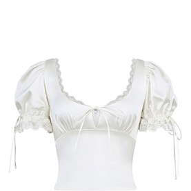 Elisabetta Lace Keyhole Bow Top