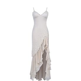 Santana Hand-Beaded Slit Flared Dress